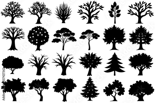 Different types of trees silhouette vector illustration