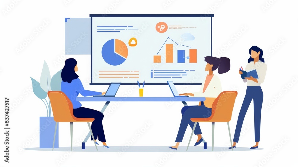A businesswoman leading a presentation in a modern conference room, engaging her multicultural team A businesswoman leading a presentation in a modern conference room, engaging her multicultural team