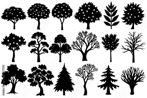 Different types of trees silhouette vector illustration