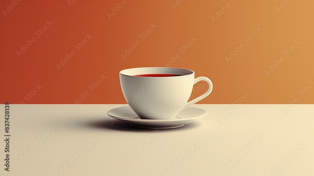 Obraz premium Retro Revival: Top View of a Cup of Coffee on a Table, Captured in a Flat Vector Illustration