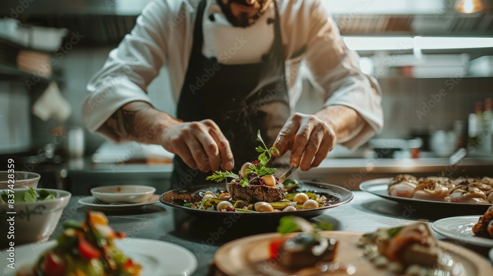 A chef preparing a fusion dish that combines elements from multiple culinary traditions A chef preparing a fusion dish that combines elements from multiple culinary traditions