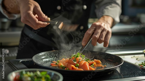 A chef preparing a fusion dish that combines elements from multiple culinary traditions