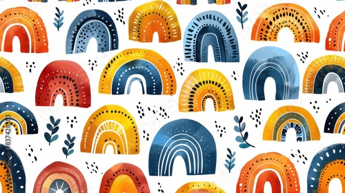 Playful Array of Colorful Rainbows on a White Background - A Vibrant and Joyful Design Element