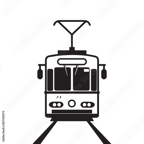 Tram in cartoon, doodle style . Image for t-shirt, web, mobile apps and ui. Isolated 2d vector illustration in logo, icon, sketch style, Eps 10, black and white. AI Generative