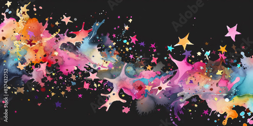 Watercolor Paint Splashes: A Garland of Stars on a Transparent Background