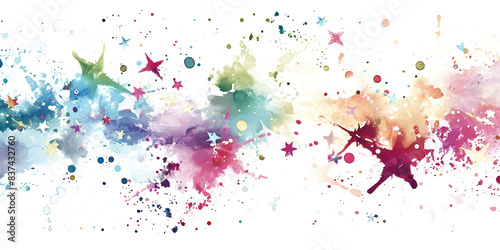 Ethereal Star Garland Watercolor Illustration: Delicate splashes of color and whimsical star motifs on a transparent canvas evoke a sense of dreamy celestial beauty.
