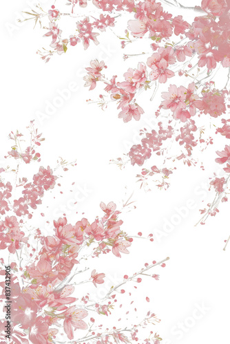Elegant Sakura Watercolor: Delicate Cherry Blossom Branches on a Transparent Background  