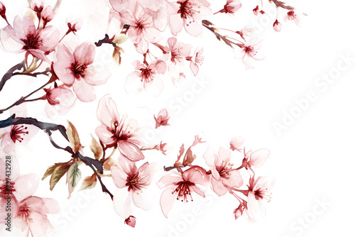 Elegant Watercolor Sakura Branches: Delicate Cherry Blossoms on a Transparent Background for Graceful Designs.