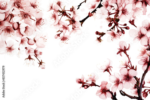 Delicate Sakura Watercolor: Exquisite Cherry Blossom Branches on Transparent Background.