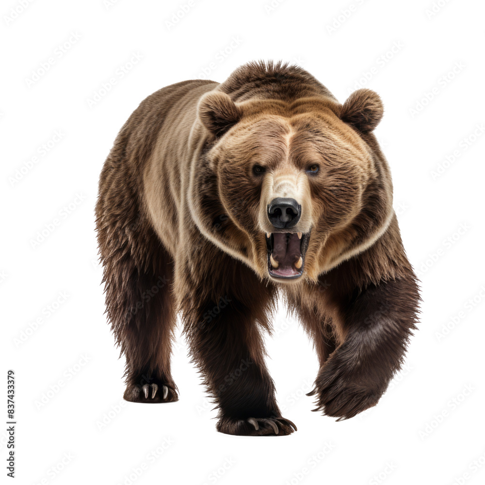 Fototapeta premium Majestic Grizzly Bear Isolated Image: Capture the raw power and fierce beauty of a grizzly bear, perfectly presented on a transparent background for versatile use.