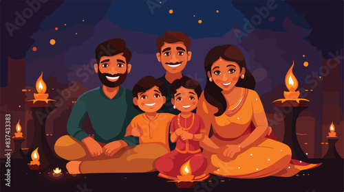 Vector illustration of Hindu family celebrating on