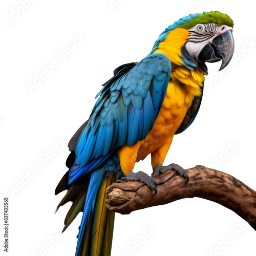 Stunning Full-Body Illustration of a Blue and Yellow Macaw, Perfectly Rendered on a Transparent Background for Versatile Use.
