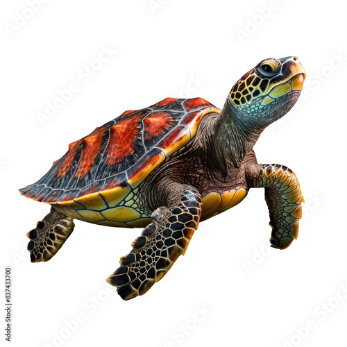 Majestic Sea Turtle Illustration: A full-body depiction of a graceful sea turtle, elegantly crafted on a transparent background.
