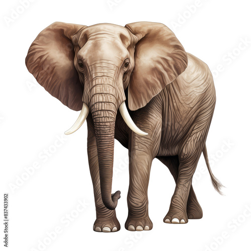 Majestic Realistic Elephant Illustration, Isolated on Transparent Background for Seamless Integration in Various Creative Projects.