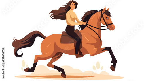 Woman riding horse. Stallion trotting with equestri © Vector