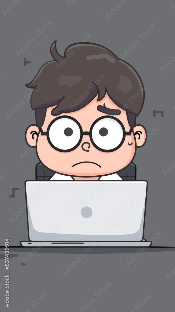 Sad Businessman with Laptop - Cute Cartoon Illustration