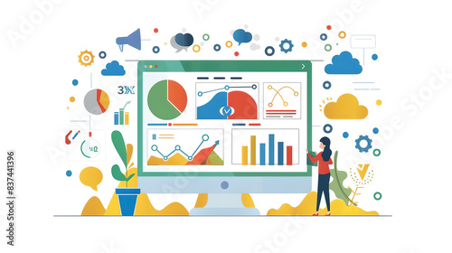 Illustrated Data Dashboard with Business Graphs