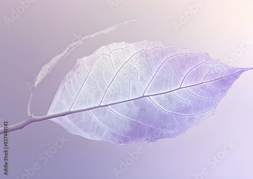 transparent leaf with delicate veins floating in the air against a blue background  background for computer screen and phone screensaver.