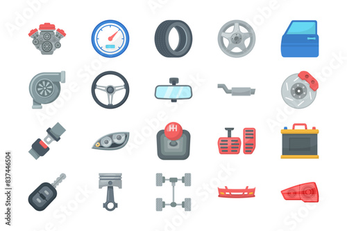Car parts isolated object set. Car parts isolated element set.
