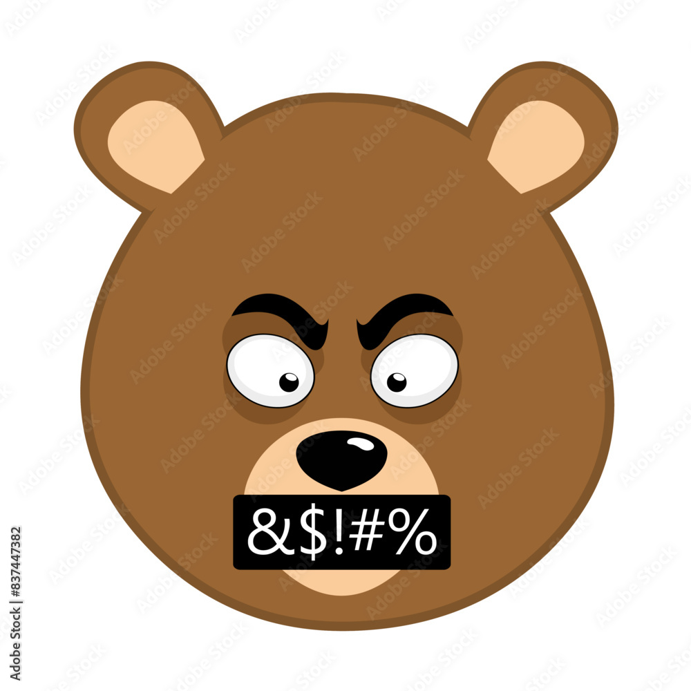 vector illustration face brown bear grizzly cartoon, with angry expression and insult censure vector illustration face brown bear grizzly cartoon, with angry expression and insult censure