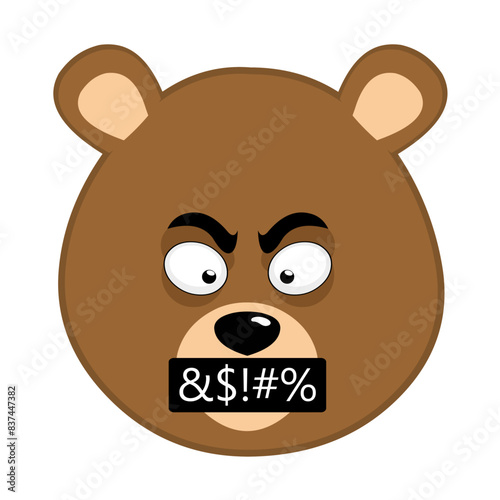 vector illustration face brown bear grizzly cartoon, with angry expression and insult censure