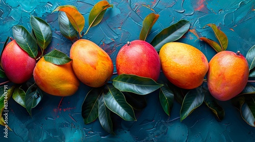 Fresh, juicy mangoes that are prominently displayed in an advertising style to give them a vibrant and appealing look photo