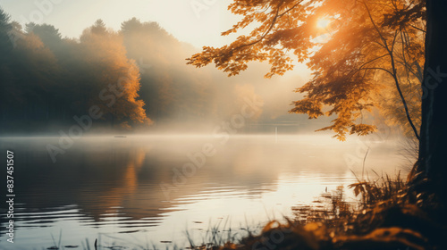 Morning mist over the river in autumn