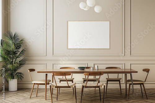 Modern Japandi Living Room Interior with Vertical A0 Frame Mockup