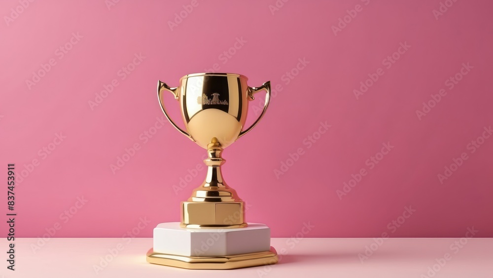 Golden minimalist trophy against a pink background, perfect for highlighting achievements Golden minimalist trophy against a pink background, perfect for highlighting achievements