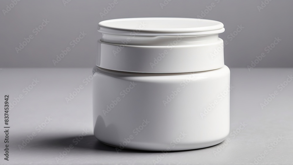 Plain white cosmetic jar against a gray background for minimalist product design