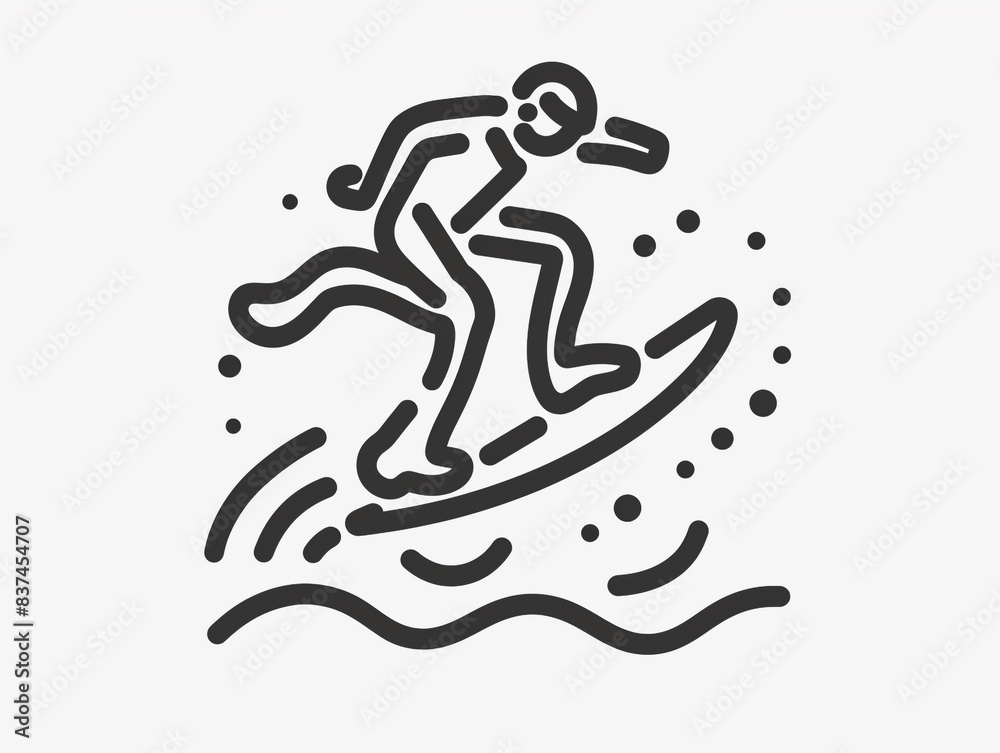 Line art icon illustration of a surfer riding a wave Line art icon illustration of a surfer riding a wave