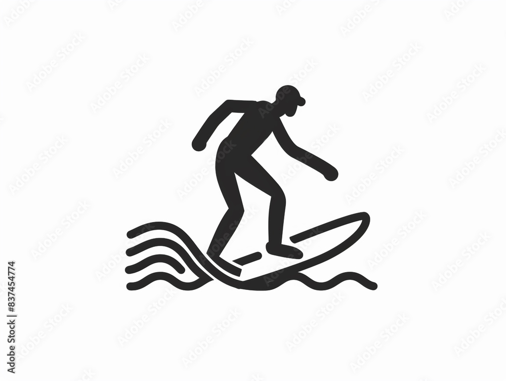 Line art icon illustration of a surfer riding a wave Line art icon illustration of a surfer riding a wave