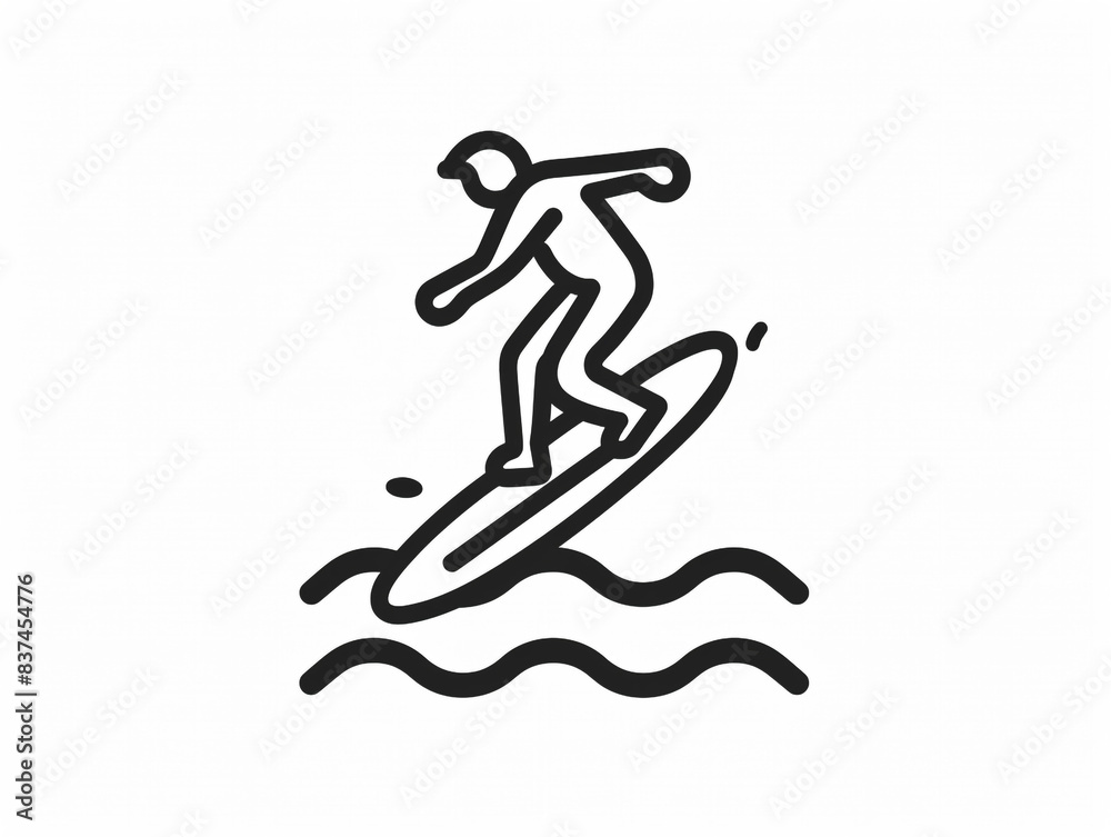 Line art icon illustration of a surfer riding a wave Line art icon illustration of a surfer riding a wave