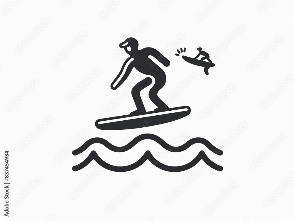 Line art icon illustration of a surfer riding a wave Line art icon illustration of a surfer riding a wave
