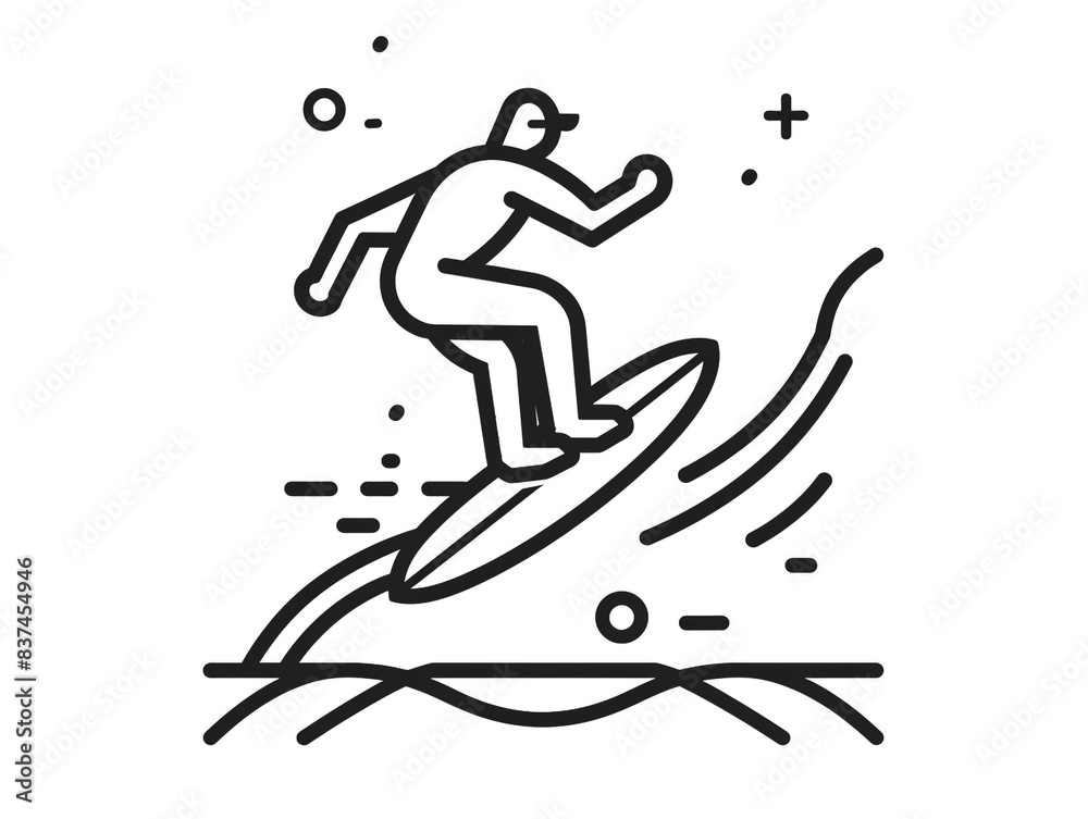 Line art icon illustration of a surfer riding a wave Line art icon illustration of a surfer riding a wave