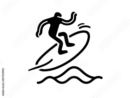 Line art icon illustration of a surfer riding a wave