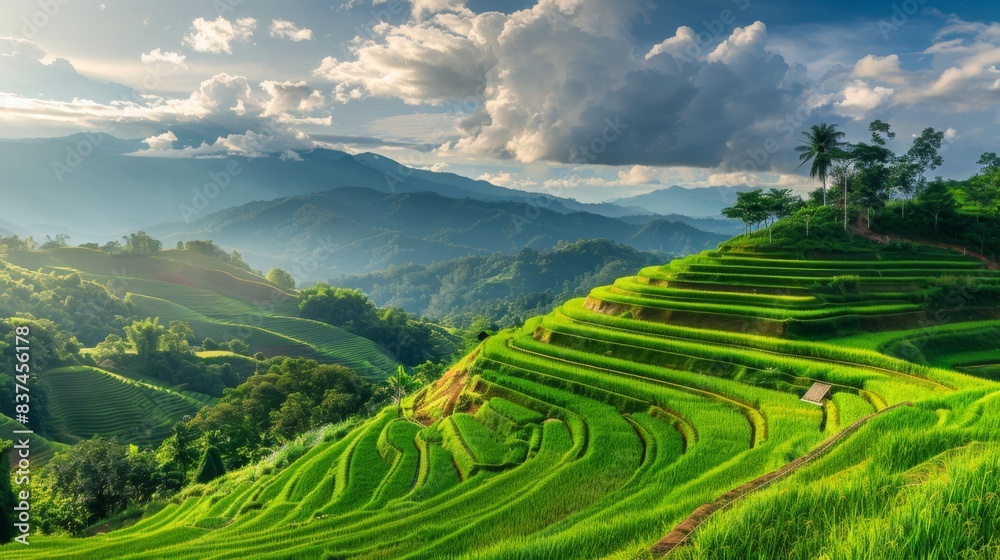 Fototapeta premium Stunning Terraced Paddy Field Hillside for Nature and Travel Marketing