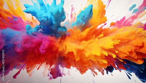 Witness the vibrant burst of colors as paint explodes against a pristine white backdrop  captured in stunning detail by an HD camera