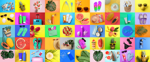 Collage with beach accessories and other summer stuff  banner design