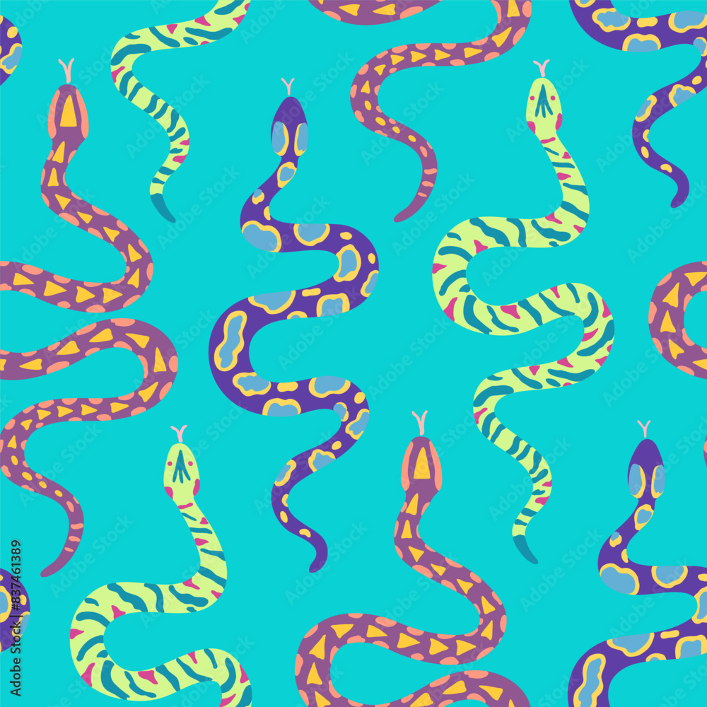 Fototapeta premium Seamless pattern with snakes. Vector illustration in simple contemporary boho style.