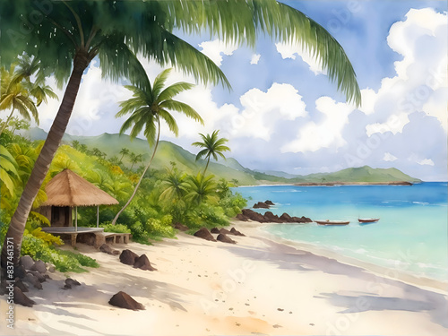 Grande Comore Comoros Country Landscape Watercolor Illustration Art photo