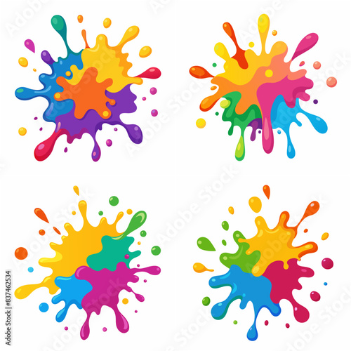 Splash of paints. Blobs. Paint splatter colourful set. Splashing spots effect shape. Multicolored splash paintbrush liquid. Painting - activity. Vector splash of paints isolated on white background.
