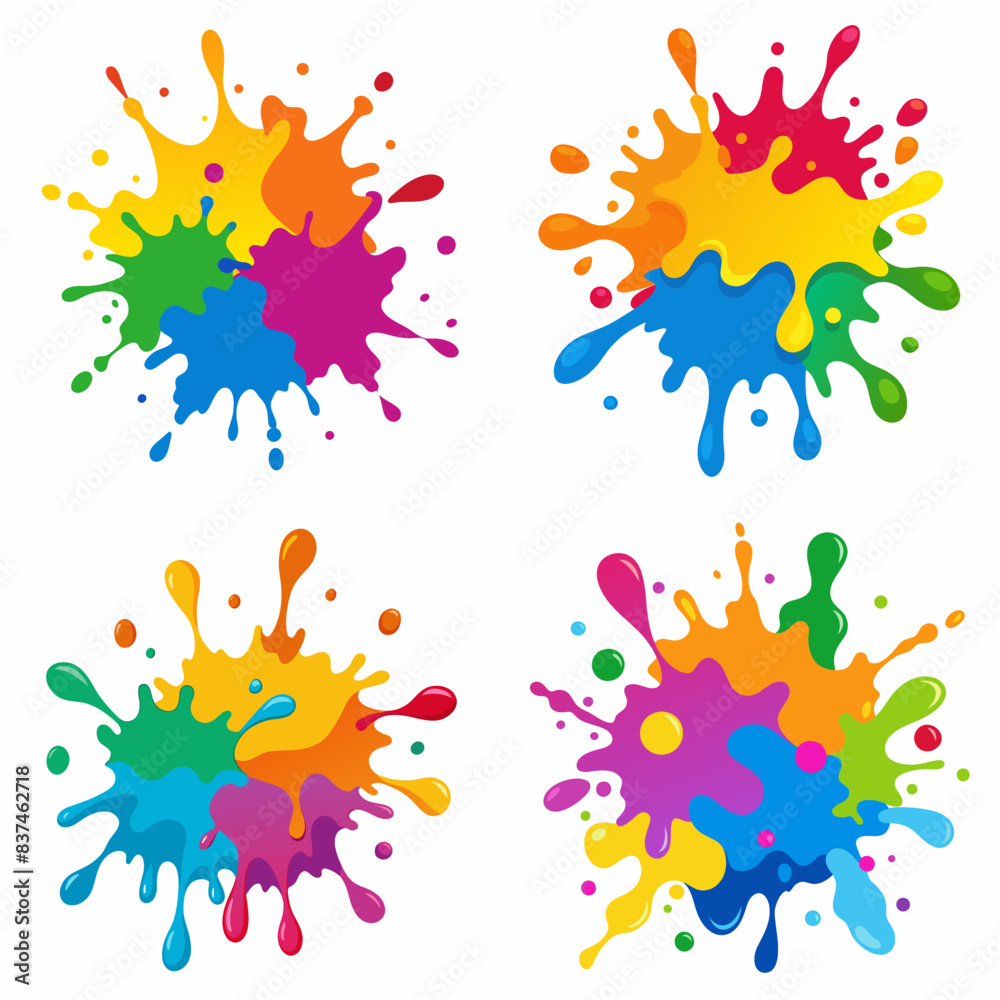 Splash of paints. Blobs. Paint splatter colourful set. Splashing spots effect shape. Multicolored splash paintbrush liquid. Painting - activity. Vector splash of paints isolated on white background. Splash of paints. Blobs. Paint splatter colourful set. Splashing spots effect shape. Multicolored splash paintbrush liquid. Painting - activity. Vector splash of paints isolated on white background.