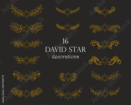 Set of golden outline David star small decorations