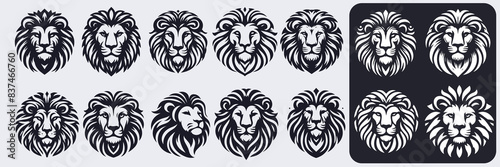 set lion face design animal face wild head lion king wildlife predator cat mammal isolated power nature mane vector feline carnivore background illustration portrait zoo design male symbol 