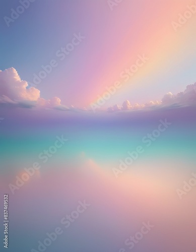 A tranquil image capturing the subtle interplay of pastel hues in a twilight sky, reflected over a calm body of water.