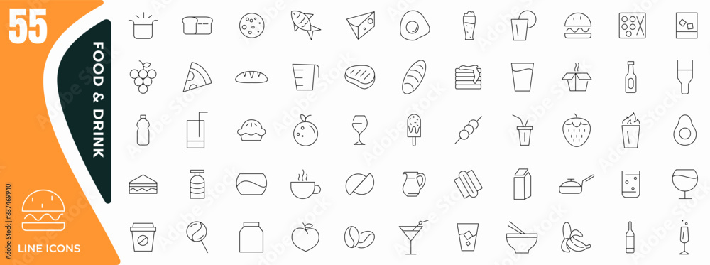 Food and drink - line icon set collection. Restaurant, hotel, fast food ...
