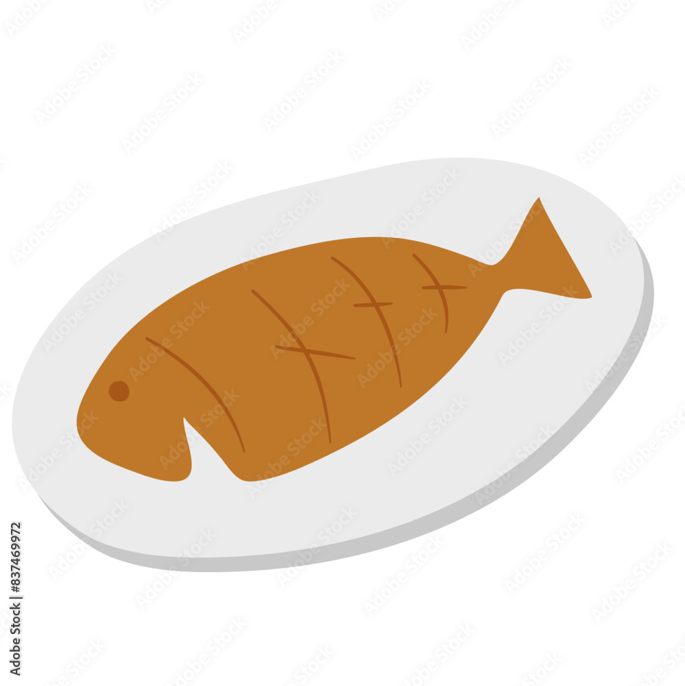 hand drawn grilled fish on a plate hand drawn grilled fish on a plate