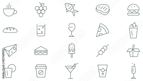 Food and drink - line icon set collection. Restaurant, hotel, fast food, menu. online food apps, web outline icons collection. Thin outline icon pack vector