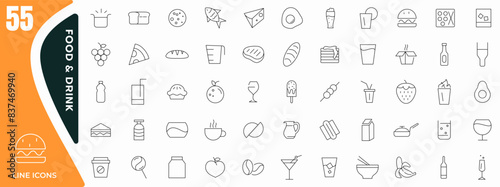 Food and drink - line icon set collection. Restaurant, hotel, fast food, menu. online food apps, web outline icons collection. Thin outline icon pack vector